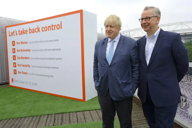 Michael Gove and Boris Johnson campaigning for Brexit in 2016