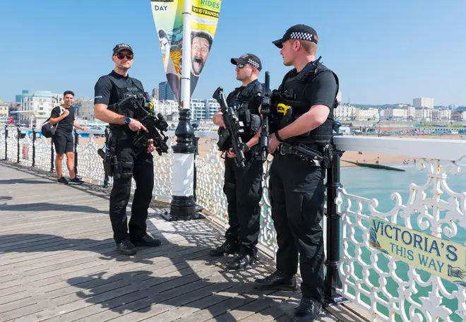 Armed police officers (stock image) handed in their weapons in protest in September