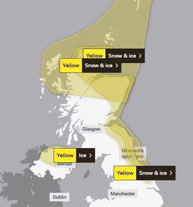 Met Office map showing where more snow and ice will hit today