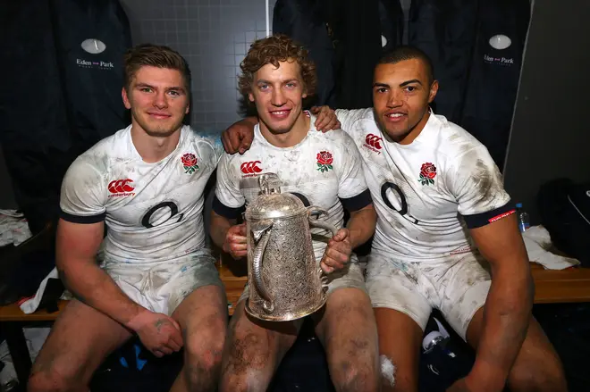 Owen Farrell, Billy Twelvetrees and Luther Burrell
