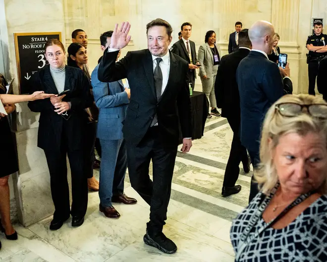 Elon Musk, CEO of Tesla, SpaceX, Twitter/X, arriving for an artificial intelligence briefing for Senators at the U.S. Capitol. Credit: SOPA Images Limited/Alamy Live News