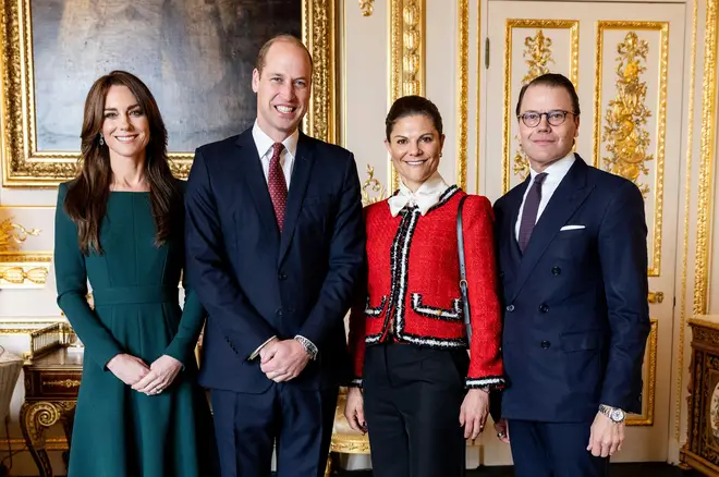 Crown Princess Victoria and Prince Daniel together with Prince William of Wales and Princess Catherine of Wales during Thursday's visit to Windsor Castle. Photo: Christine Olsson/TT/Code 10430 Credit: TT News Agency/Alamy Live News