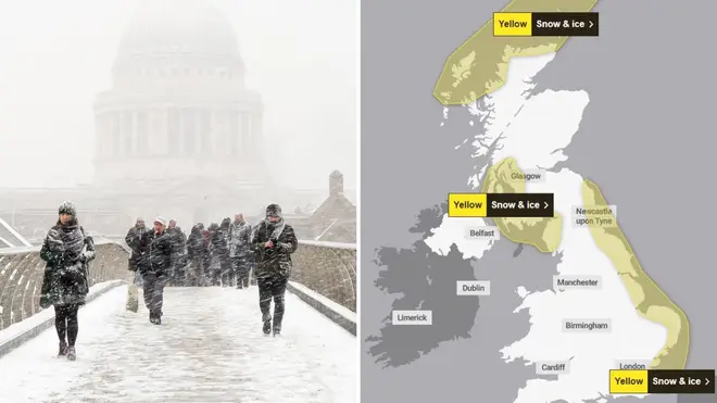 Snow and ice warnings are in place across the UK