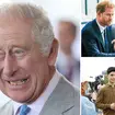 King Charles (l) flies back from Cop 28 for crunch talks about Harry and Meghan (top r) following the row over the Dutch translation of Omid Scobie's book (bottom r)
