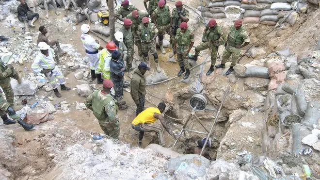 Rescuers at the copper mine in Chingola