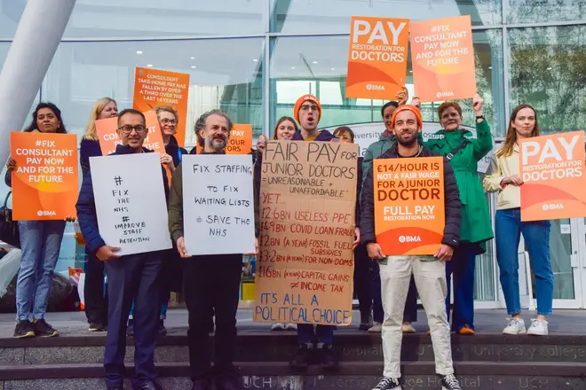 A British Medical Association (BMA) picket outside University College Hospital in October