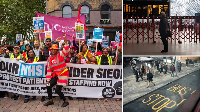 Buses, trains and the NHS will all be affected by strike action over the next few weeks
