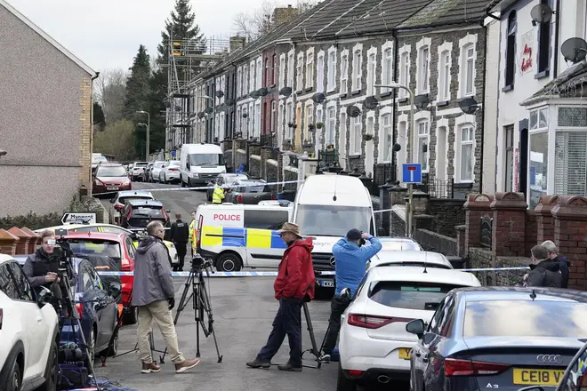 The scene on Moy Road in the village of Aberfan, Merthyr, South Wales, after a 29-year-old woman was stabbed around 9.10am this morning