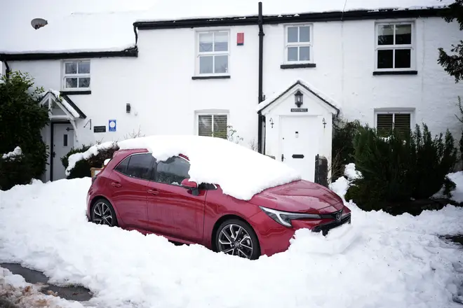 Heavy snow still lingers in the village of Ings, Cumbri