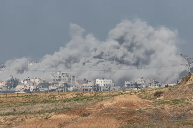 Smoke billowing during Israeli bombardment in Gaza