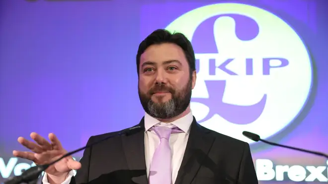 Carl Benjamin speaking at the launch of Ukip's European election campaign in April