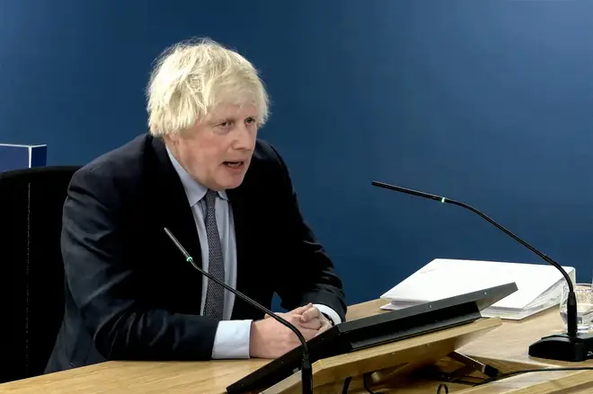 The former Prime Minister Boris Johnson speaking at the UK Covid-19 Inquiry