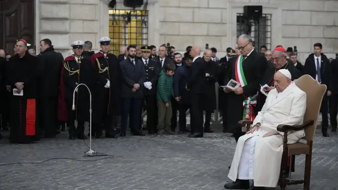 Pope Francis prayed at a statue of Mary near the Spanish Steps in Rome
