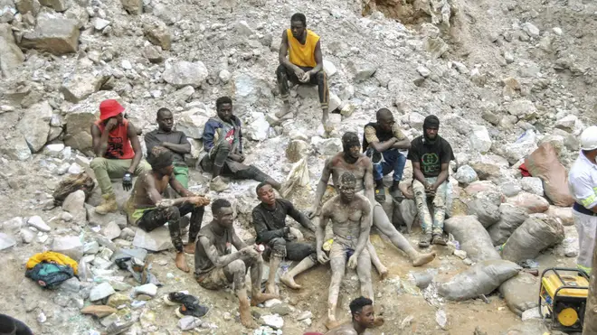 Zambian miners resting