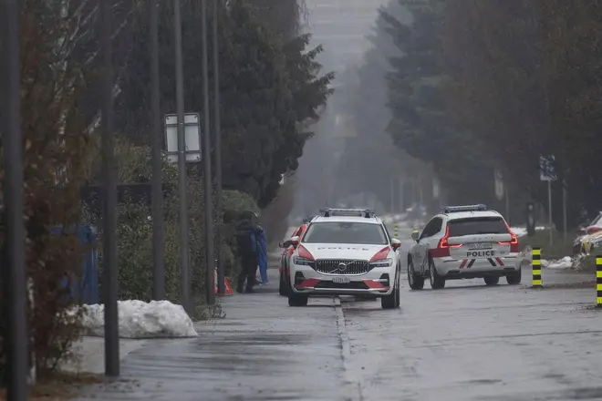 Police at the scene of a shooting in Sion, southern Switzerland on Monday morning