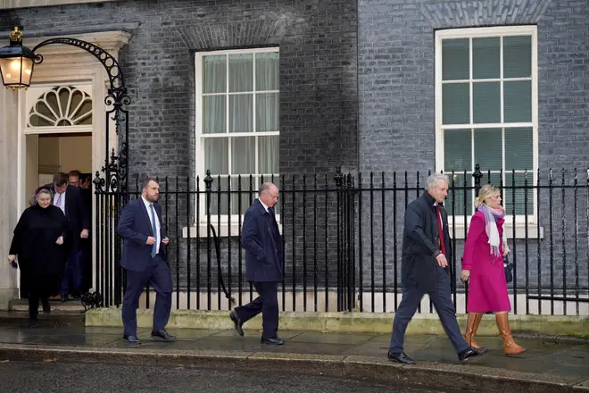 Conservative MPs Jill Mortimer, Jonathan Gullis, Marco Longhi, Danny Kruger, and Miriam Cates, leaving Downing Street