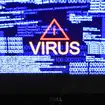 A laptop screen showing a computer virus warning