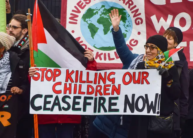 Organisers Stop the War Coalition listed 57 separate pro-Palestinian events across the UK on Saturday, including assemblies and candlelit vigils.