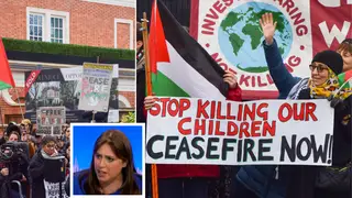 Around 100 protesters gathered outside the home of the Israeli ambassador to the UK.