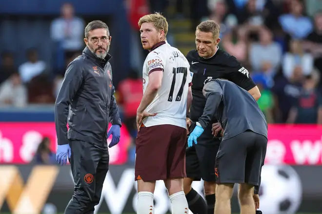 Kevin De Bruyne received treatment for his injury during a Premier League match in August