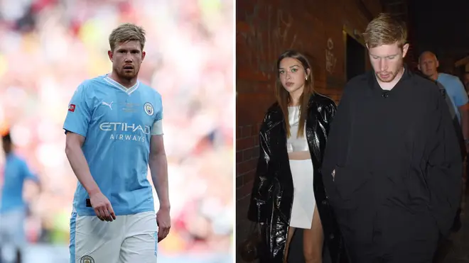 Kevin De Bruyne (l) and with wife Michelle Lacroix (r)