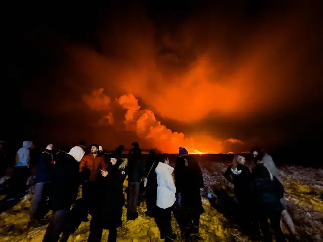 Crowds gathered to watch the huge eruption