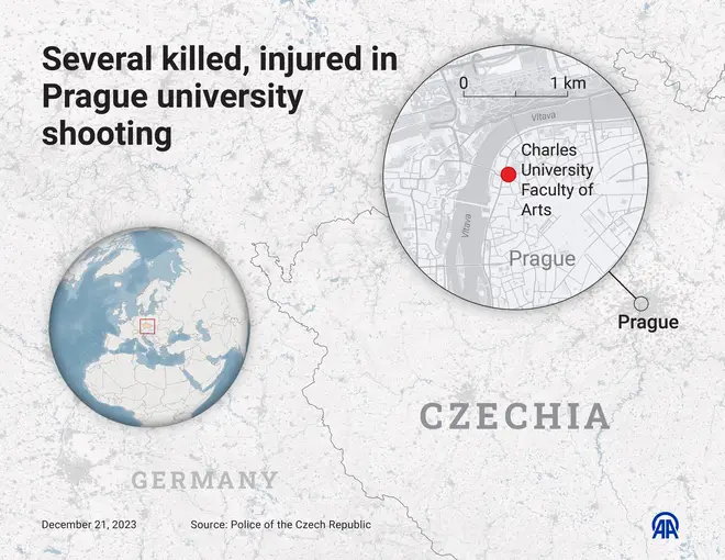The gunman wielding a "long firearm" opened fire on crowds from a rooftop over Jan Palach Square in the city's Old Town, near the famous Charles University's Faculty of Arts