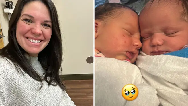 A mum has given birth to two babies in a 'one in a million' pregnancy.