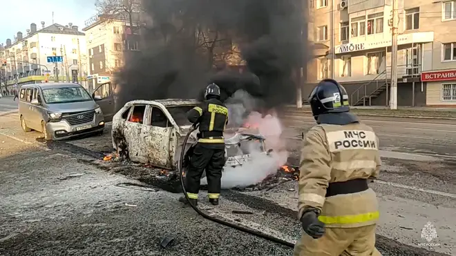 A car destroyed in the shelling