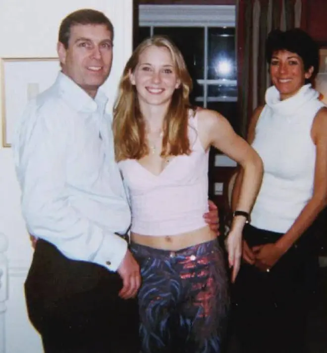 Virginia Giuffre claims she was trafficked by Epstein and had sex with the Duke of York aged 17 . Pictured: Prince Andrew, Virginia Roberts, aged 17, and Ghislaine Maxwell
