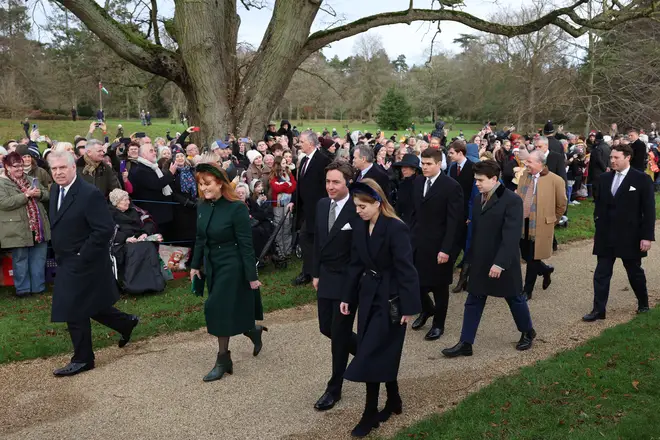 Prince Andrew and the royal family arrive for their traditional Christmas Day service at St Mary Magdalene Church on the Sandringham Estate