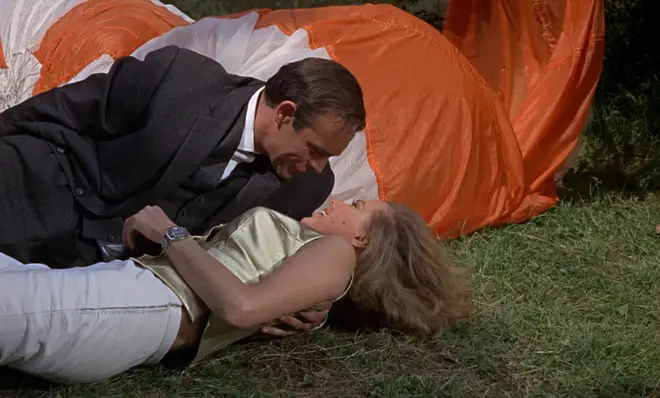 Sean Connery as James Bond and Honor Blackman as Pussy Galore
