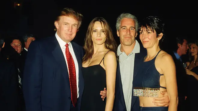 Donald Trump, Melania Knauss, Jeffrey Epstein, and Ghislaine Maxwell pose together at the Mar-a-Lago club, Palm Beach, Florida, February 12, 2000