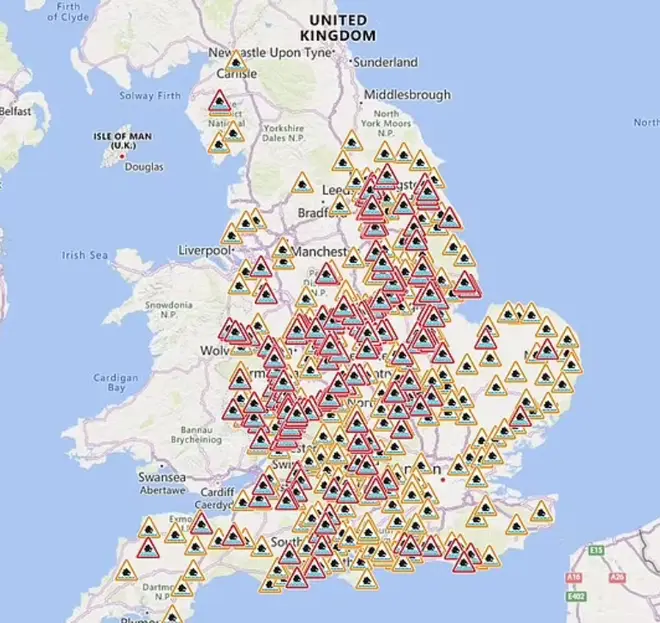 The Environment Agency has 293 flood alerts (in amber) and 270 warnings (in red) for England