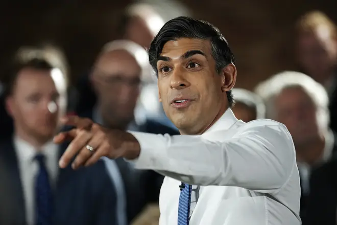 Britain's Prime Minister Rishi Sunak talks to an audience during a 'PM Connect' event in Accrington