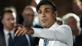 Britain's Prime Minister Rishi Sunak talks to an audience during a 'PM Connect' event in Accrington