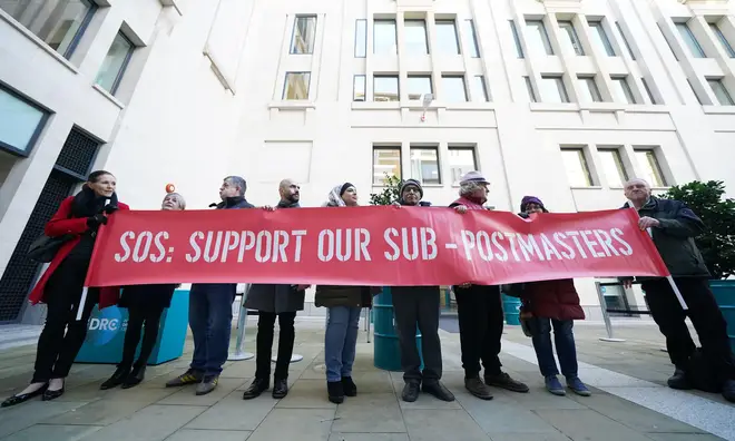 Protestors outside the Post Office Horizon IT inquiry at the International Dispute Resolution Centre, London in December 2022. Between 2000 and 2014, more than 700 sub-postmasters and sub-postmistresses (SPMs) were falsely prosecuted