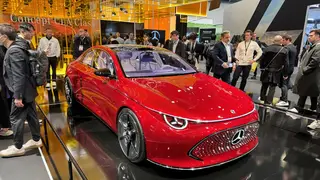 A concept Mercedes car on the convention show floor at CES in Las Vegas