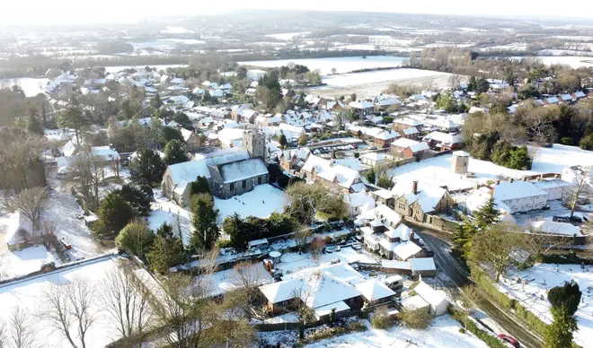 A view over Wrotham in Kent as snow and ice remain following this week's snowfall