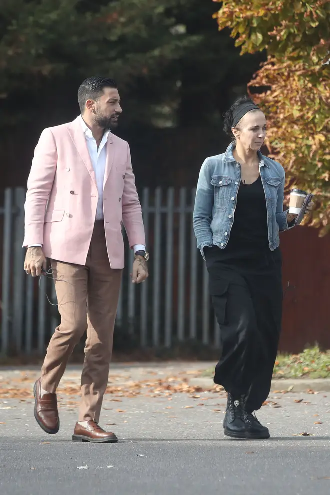 Giovanni Pernice and Amanda Abbington are seen as training at Studio on October 9, 2023 in London