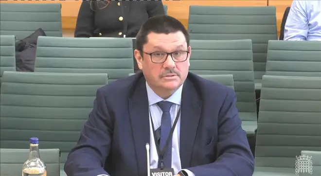 HS2 Ltd executive chairman Sir Jon Thompson speaking at the Transport Select Committee at the Houses of Parliament, London.