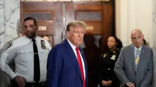 Former President Donald Trump arrives for closing arguments at New York Supreme Court