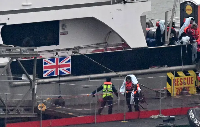 Migrants with children, some of the first in 2024 to be picked up at sea attempting to cross the English Channel from France