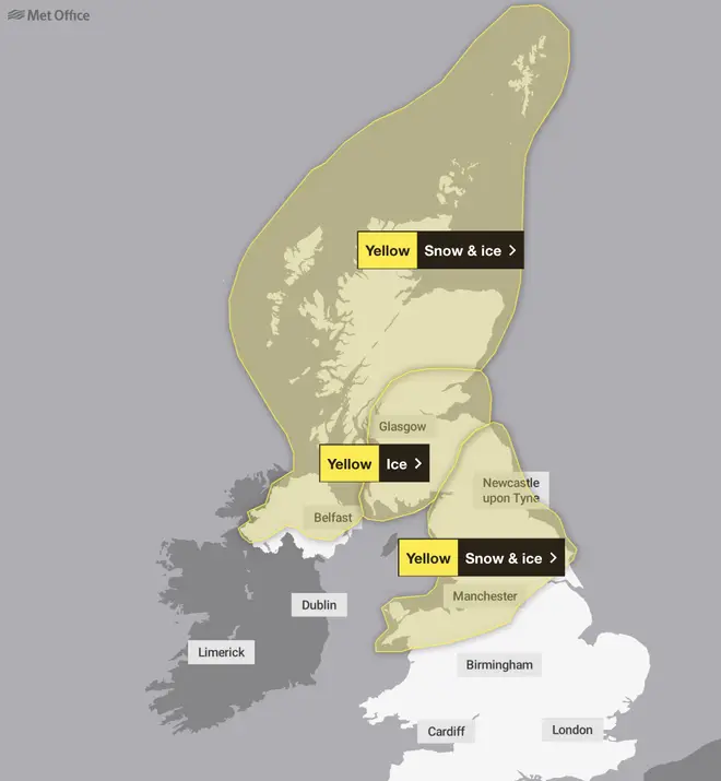 Yellow warnings for snow and ice have been extended for the coming days.