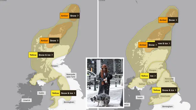 The Met Office has issued amber warnings for snow between 3pm on Wednesday and 6pm on Thursday