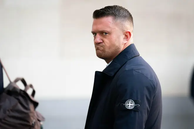 Tommy Robinson arriving at Westminster Magistrates' Court