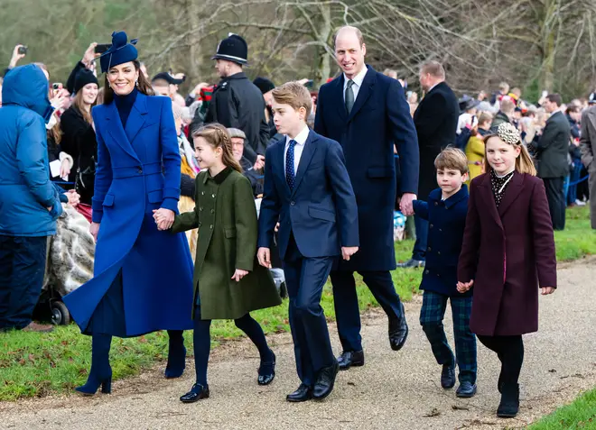 Kate, William, and their three children on Christmas morning