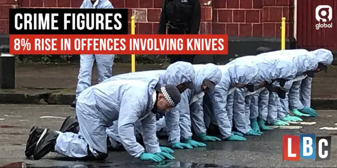 Knife crime offences recorded in England and Wales are up by 8%
