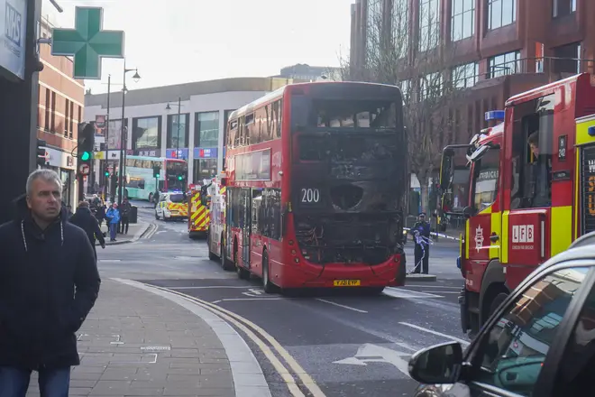A double-decker bus went up in flames on Wimbledon Hill earlier this month.