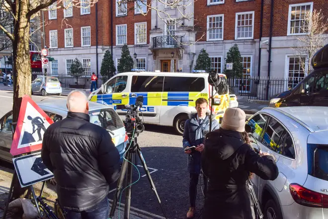 Media gather outside the private London Clinic as King Charles III is admitted for prostate treatment, the same hospital where Princess Catherine had her surgery